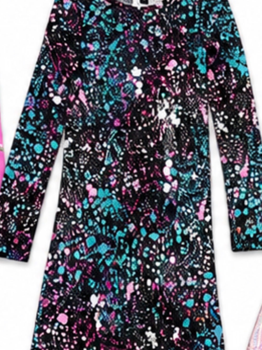 Girls' Long Sleeve Swim Coverup - Black with Teal & Pink Splatter
